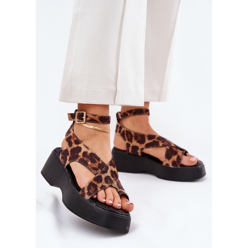 Kvinders sandaler på platform og brune leopardprint kiler 2