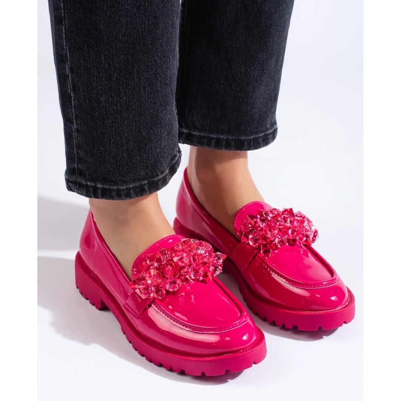 Damemoccasiner Shelovet lakeret med fuchsia krystaller lyserød 1