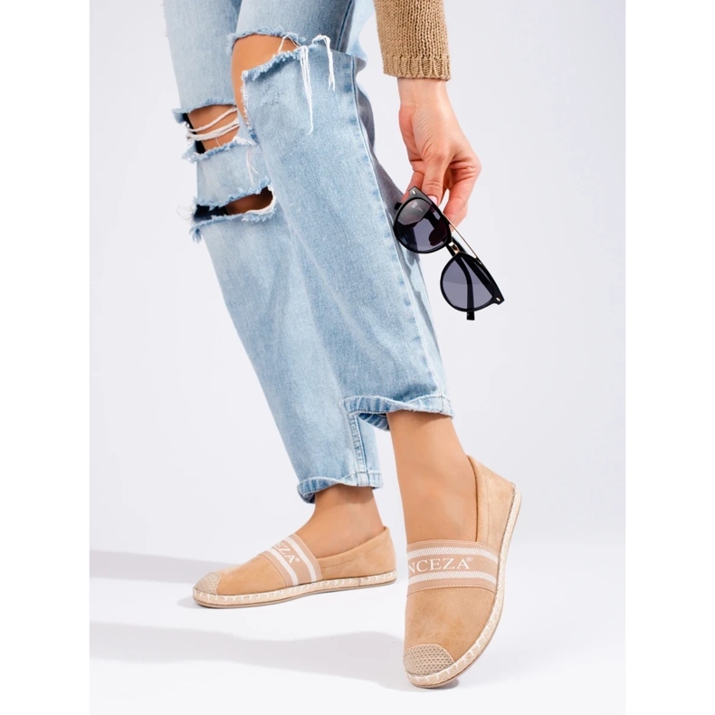 Dameespadriller i beige ruskind fra Vinceza 1