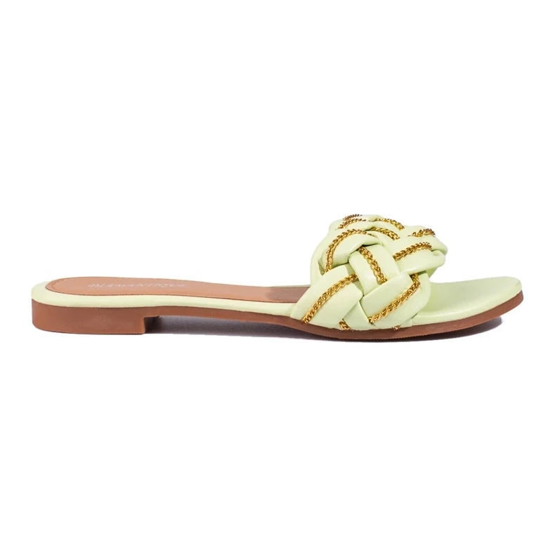 Elegante lime hjemmesko til kvinder med kæde fra Shelovet grøn 1