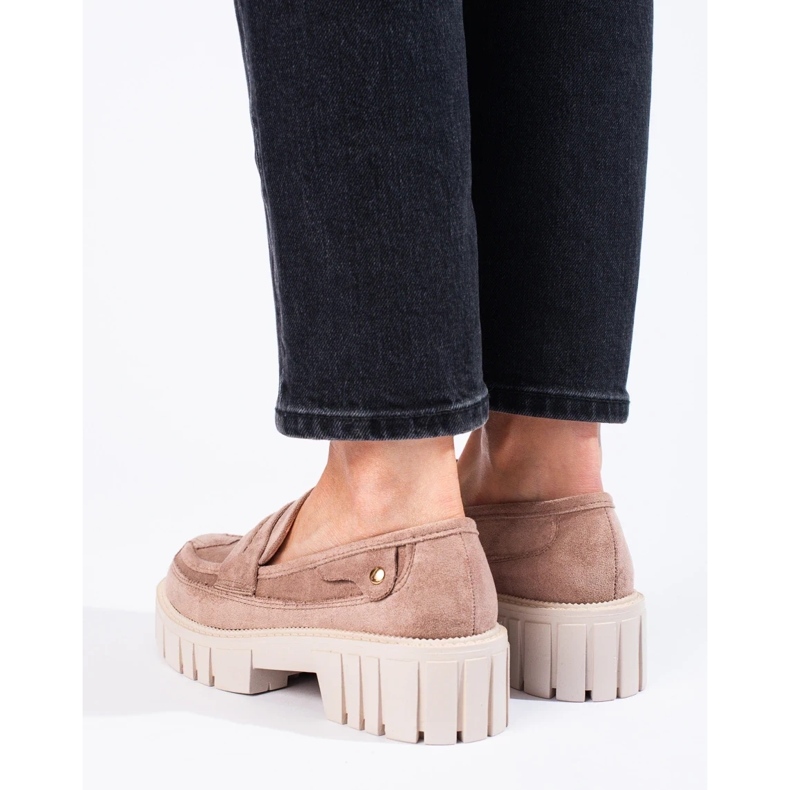 Dame ruskind loafers Shelovet pulver pink platform beige 2