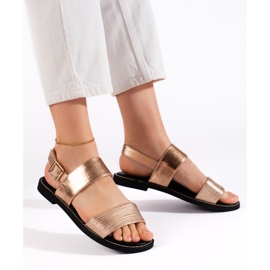 Dame flade sandaler i guld gylden 2