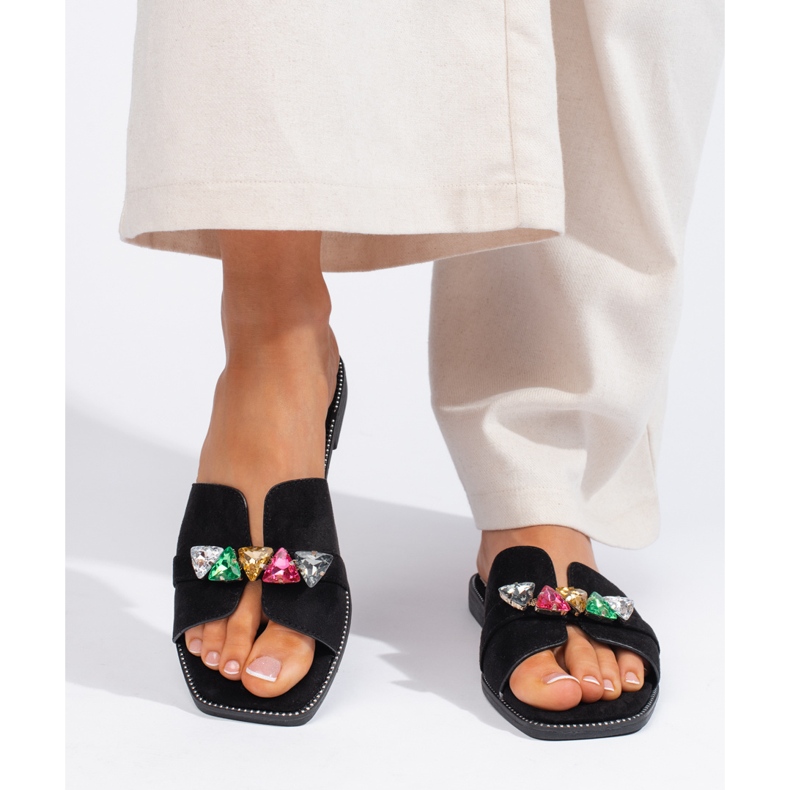 Sorte dameflip-flops med sten 2
