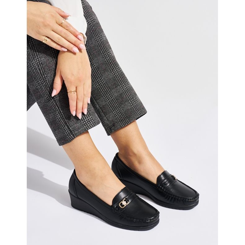 Sorte dame loafers med spænde 1
