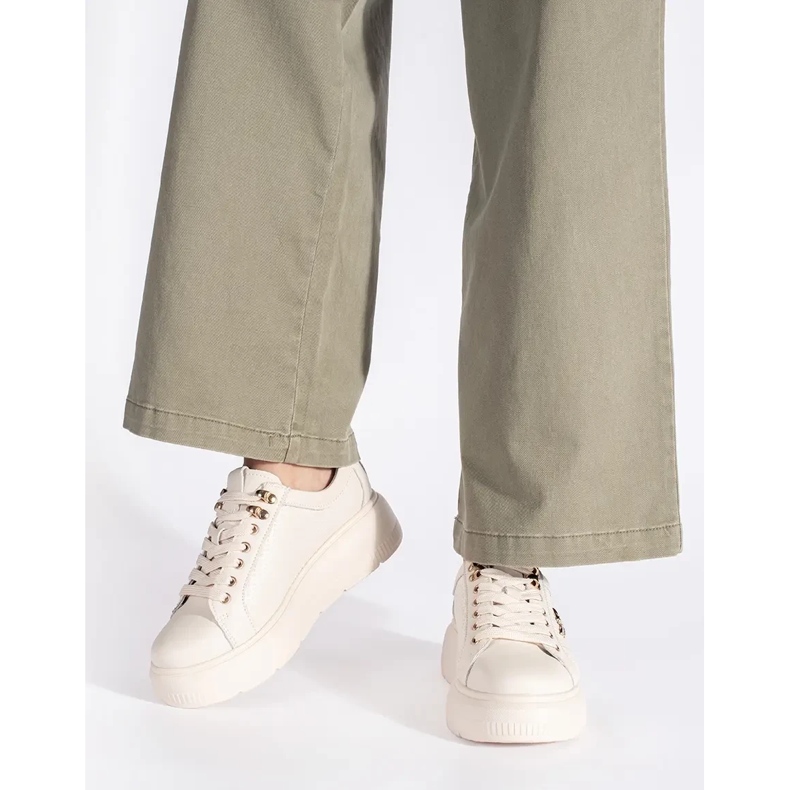 Beige platformssneakers i læder hvid 1