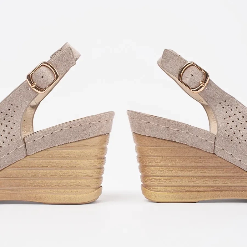 Goodin Beige Openwork Sandaler på kile 2