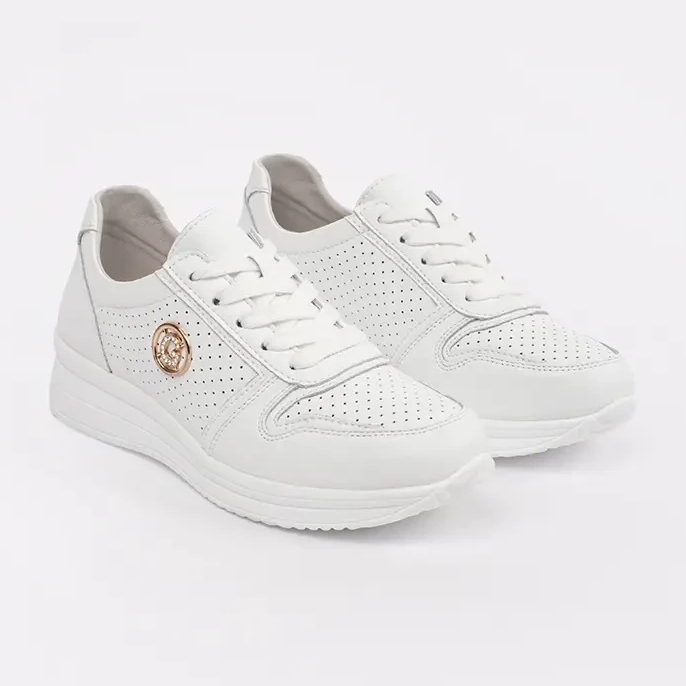 Goodin Hvide Openwork -sneakers med naturligt læder med et ornament 1