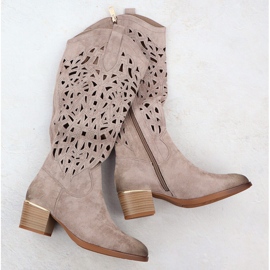 Openwork Boots With Suede Dark Beige Vinceza 58453 1