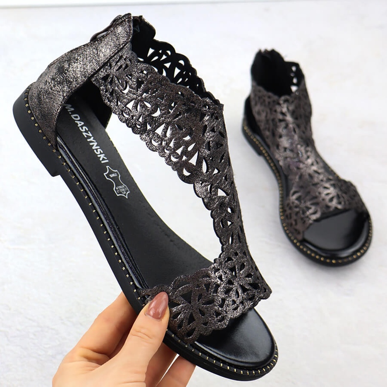 Women's Sandals Openwork Platinum Czarne M. Daszyński MR24148-2 sort 1