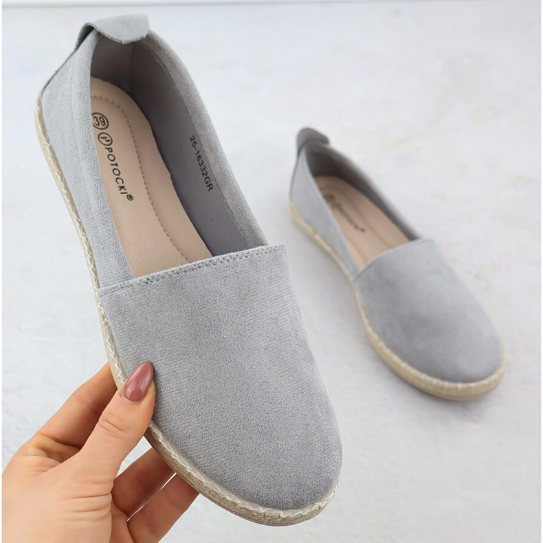 Espadrilles Kvinders glidende ruskind Grå Potocki Py16332 1