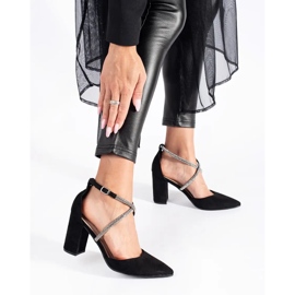Suede sorte pumps med pailletter 2