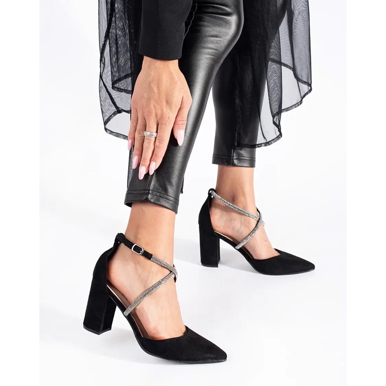 Suede sorte pumps med pailletter 2