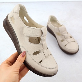 Kvinders lædersko på velcro Ecru Helios 437 Velcro beige 1