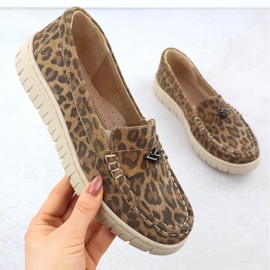 Læder Moccasins Women's Leopard Leopards Brown Helios 441 brun 1