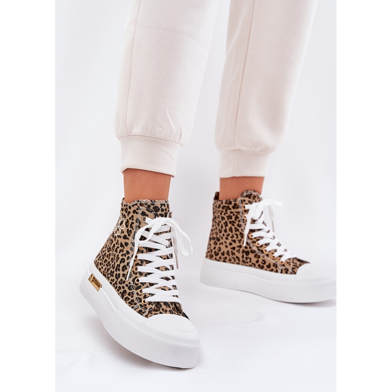 Høj kvindes leopard -sneakers på platformen Brown brun 2