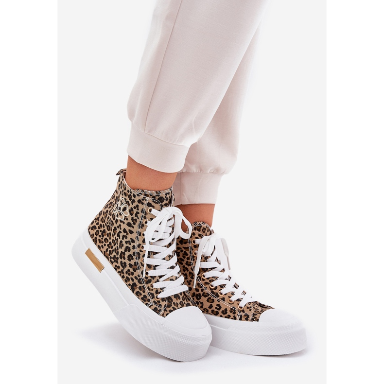 Høj kvindes leopard -sneakers på platformen Brown brun 1
