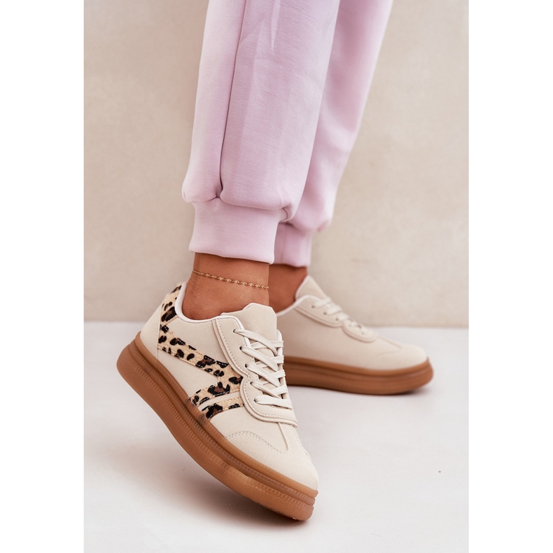 Kvinders sneakers på platformen leopard beige 2