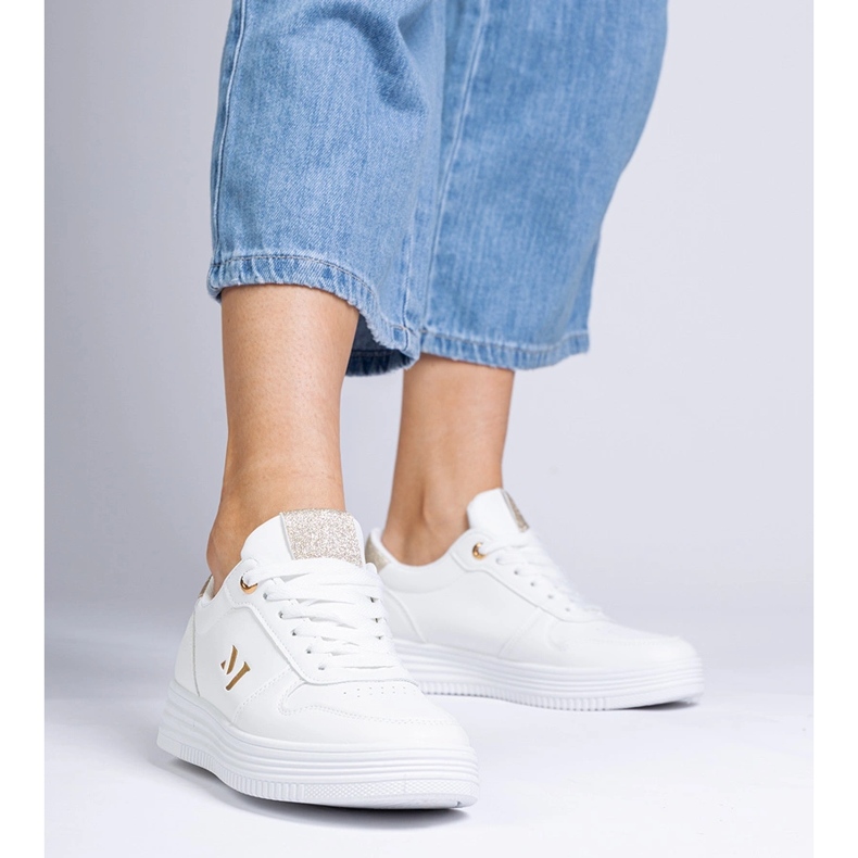 Kvinders hvide sneakers med gylden glitter 1