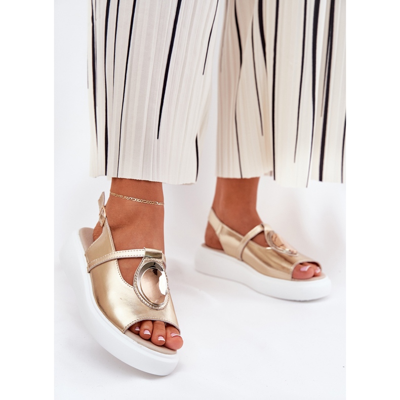 Læder Elegant Women's Sandals S.Barski Gr51-603 Zlotys gylden 2