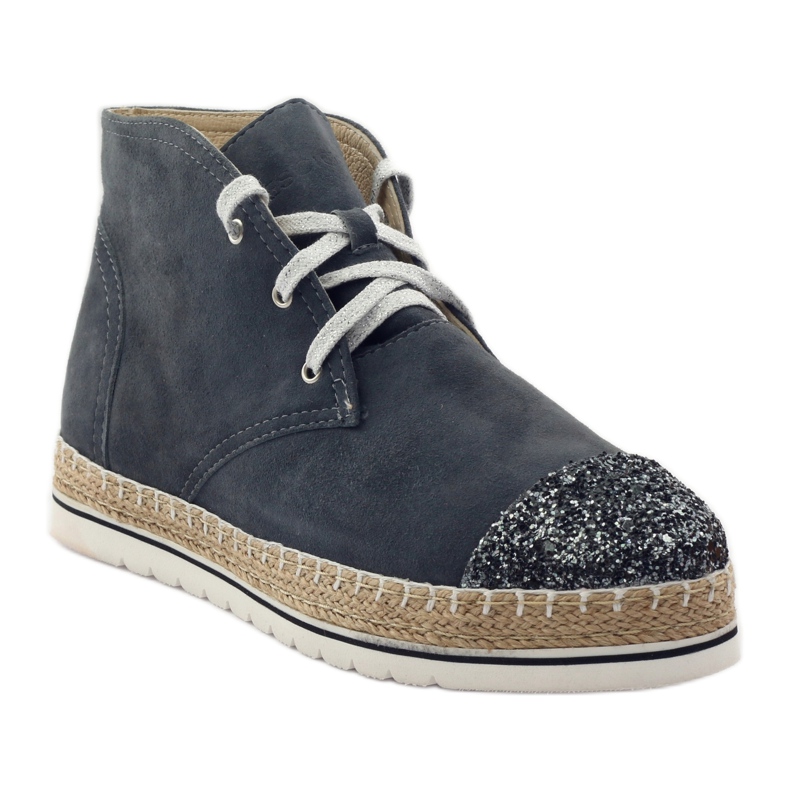 Dame espadriller i læder, grå/sølv, Neścior 1