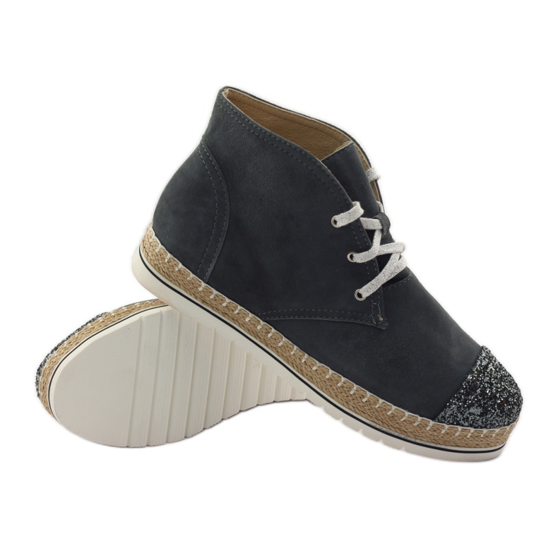 Dame espadriller i læder, grå/sølv, Neścior 3