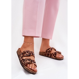Kvinders flip flops med klemmer på Cork Sole Brown Leopard Print brun 2