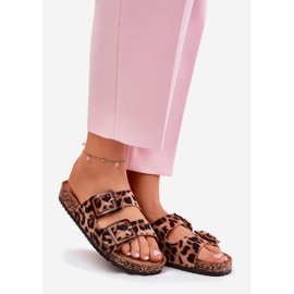 Kvinders flip flops med klemmer på Cork Sole Brown Leopard Print brun 1