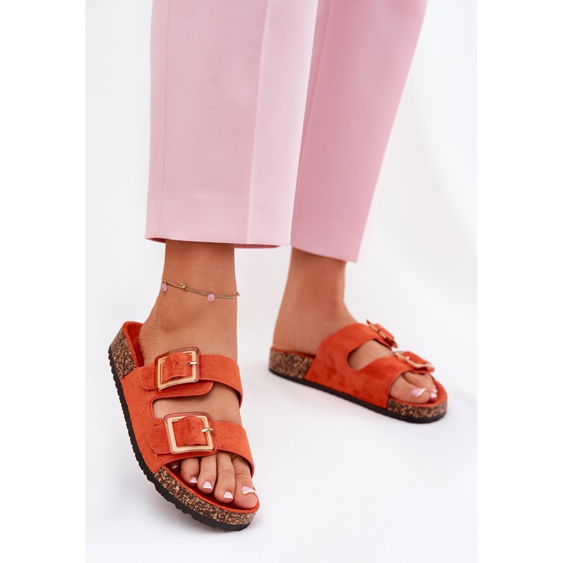 Kvinders flip flops med klemmer på en kork orange sål 2