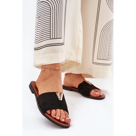 Flat -Hælet kvinder flip flops med dekorative detaljer sort 2