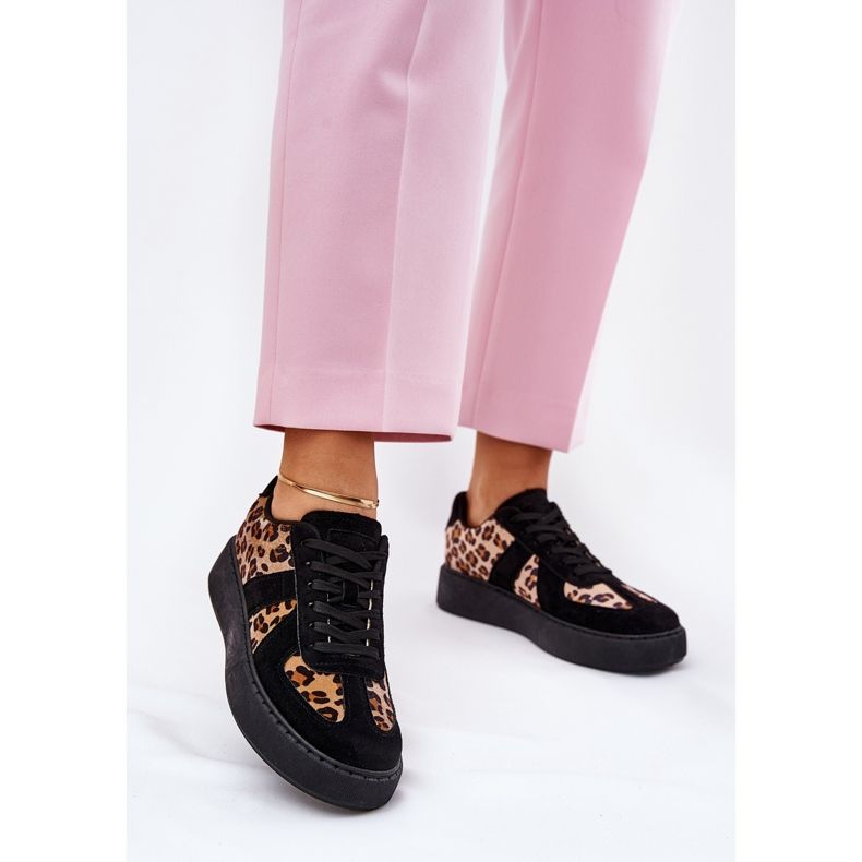Kvinders sneakers med leopardprint på platformen sort 2