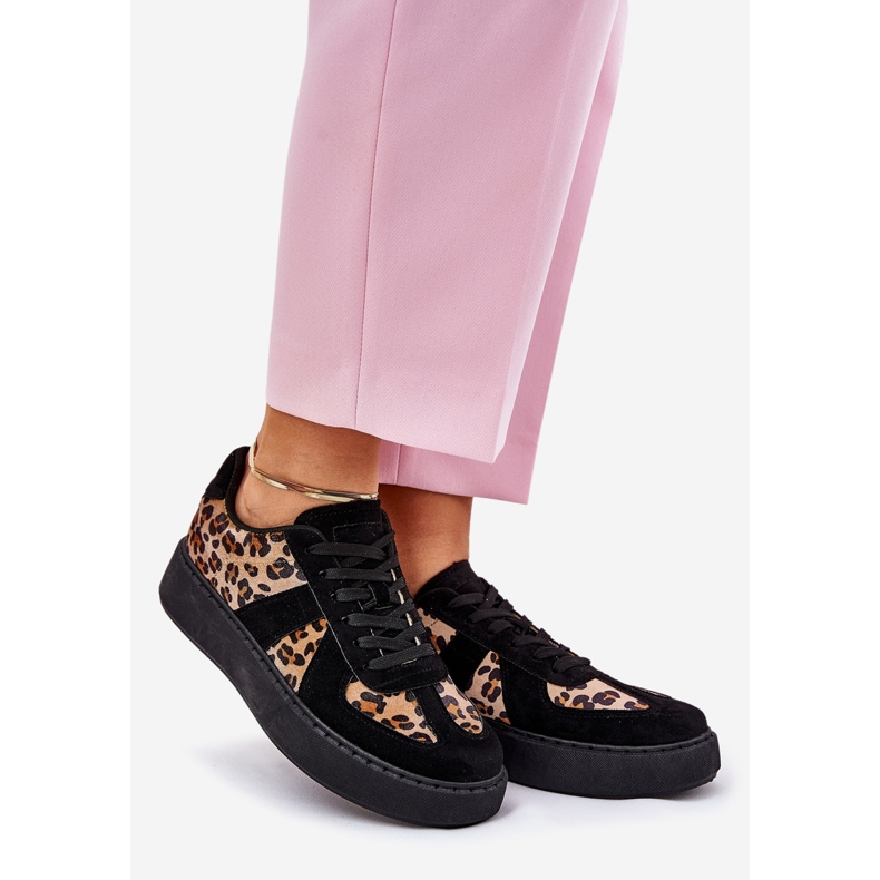 Kvinders sneakers med leopardprint på platformen sort 1