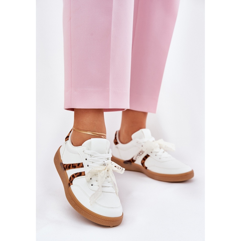 Lav kvinders sneakers med blonder hvid leopardprint 2