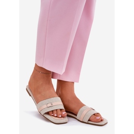Flad kvinder flip flops med bælte og spænde beige 1