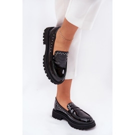 Kvinders loafers lakeret med sort dekoration 6