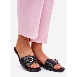 Flad kvinder flip flops med en gylden klemme sort 1