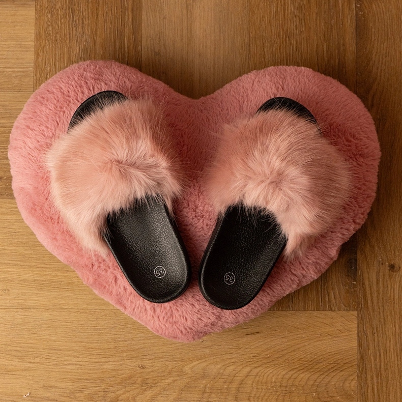 Lyserøde børns flip flops med pels 2