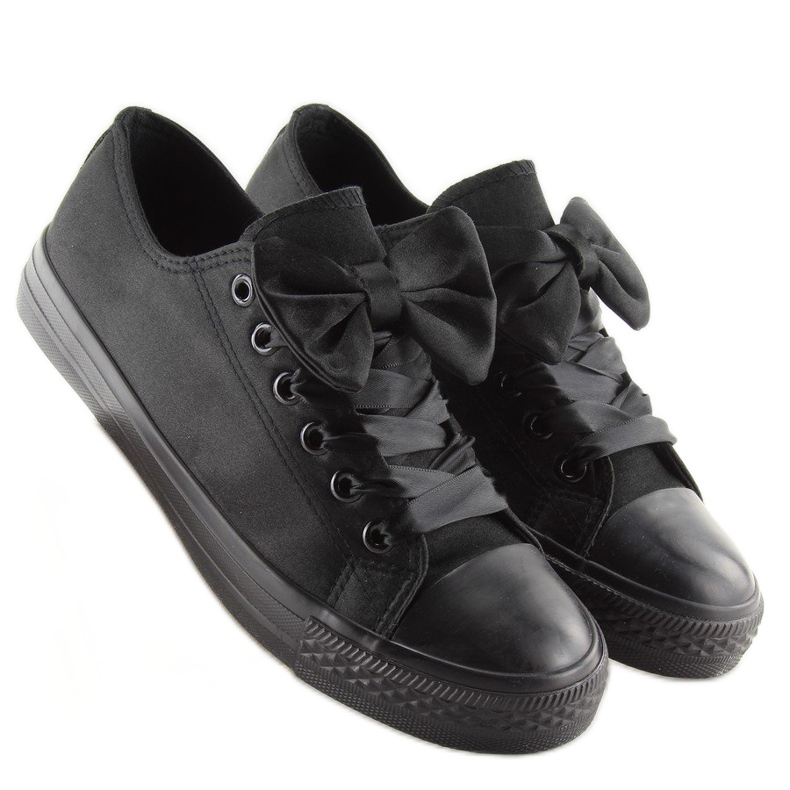 Dame satin sorte sneakers 16-509 Allblack 2