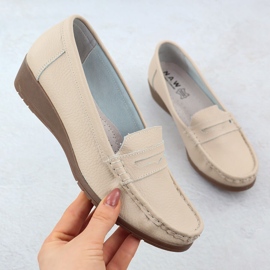Kvinders læder loafers på højden beige sabatina jhy01 1