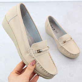 Kvinders læder loafers på højden beige sabatina jhy02 1