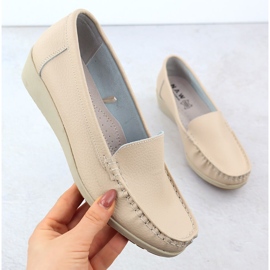 Kvinders læder loafers på højden beige sabatina jhy03 1