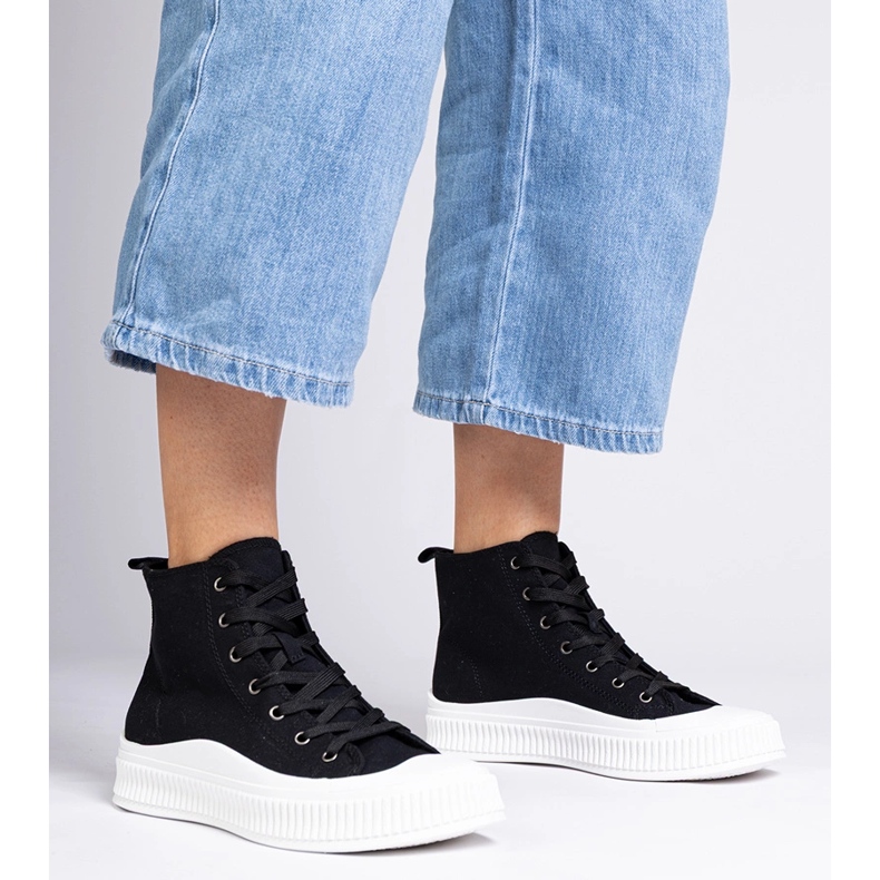 Sorte high platform sneakers fra Guerrino 1