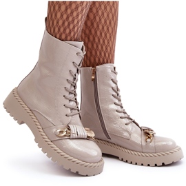 S.Barski Kvinders lakerede støvler Arbejdere med dekoration D&amp;A MR870-67 Light Beige 3