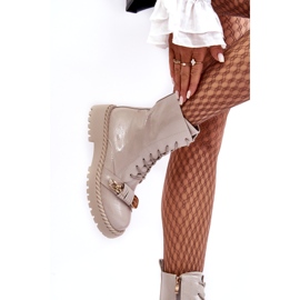 S.Barski Kvinders lakerede støvler Arbejdere med dekoration D&amp;A MR870-67 Light Beige 1