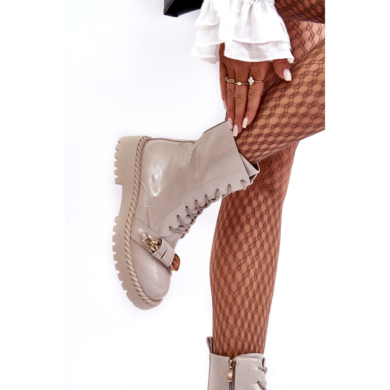 S.Barski Kvinders lakerede støvler Arbejdere med dekoration D&amp;A MR870-67 Light Beige 1