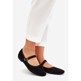 Ballerinaer med bælte og spænde Eco Suede Black Suede sort 1