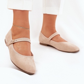 Ballerinaer med bælte og spænde Eco Suede Beige 2