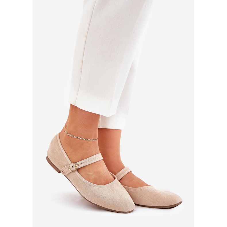 Ballerinaer med bælte og spænde Eco Suede Beige 1