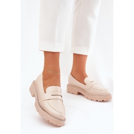Kvinders øko læder loafers med zirkoner beige 2