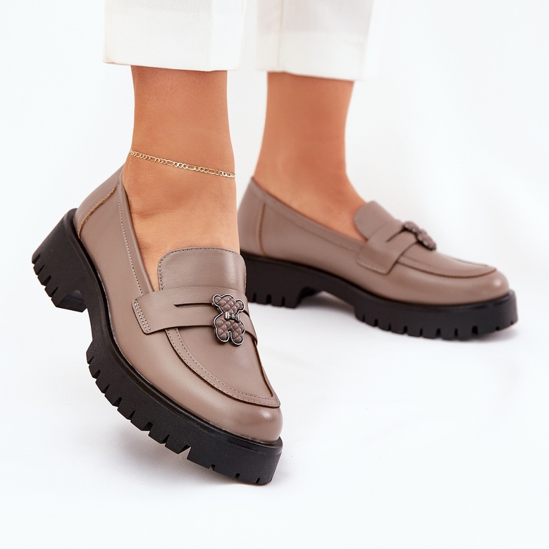 Kvinders læder loafers med stifter bærer Vinceza 18109 beige 2