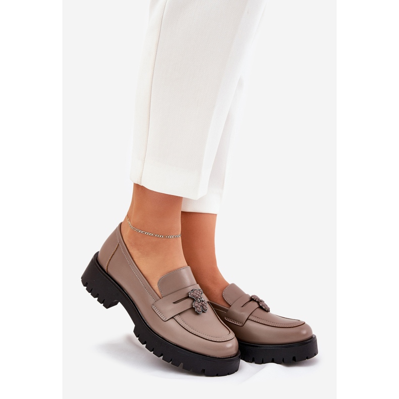 Kvinders læder loafers med stifter bærer Vinceza 18109 beige 1